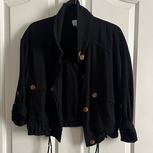 Classic Black Utility Jacket with Button Details